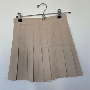 Tan Pleated Skater Skirt